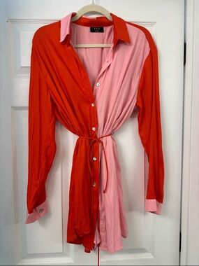 VICI Two-Tone Red and Pink Button-Front Tie Waist Romper